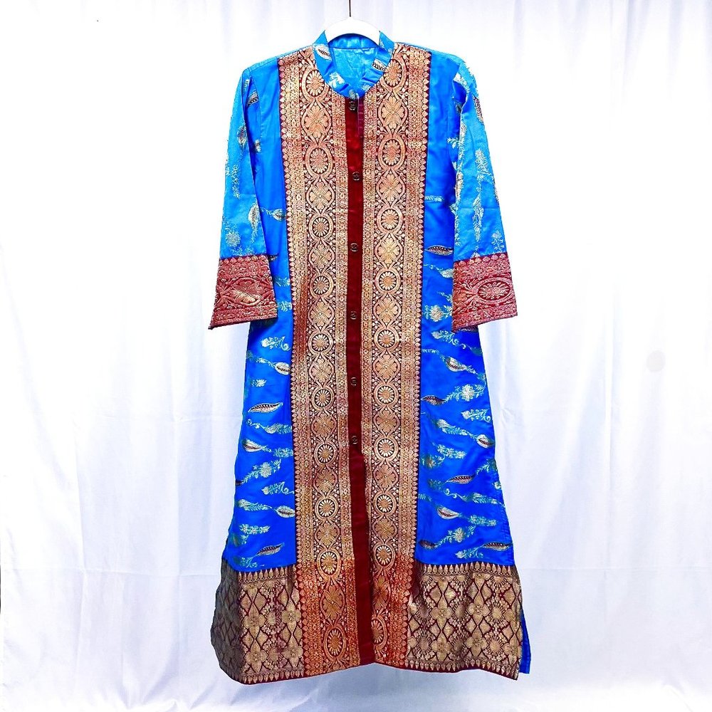Sherwani Bohemian Gold Royal Blue Indian Luxury Top Layer Traditional India